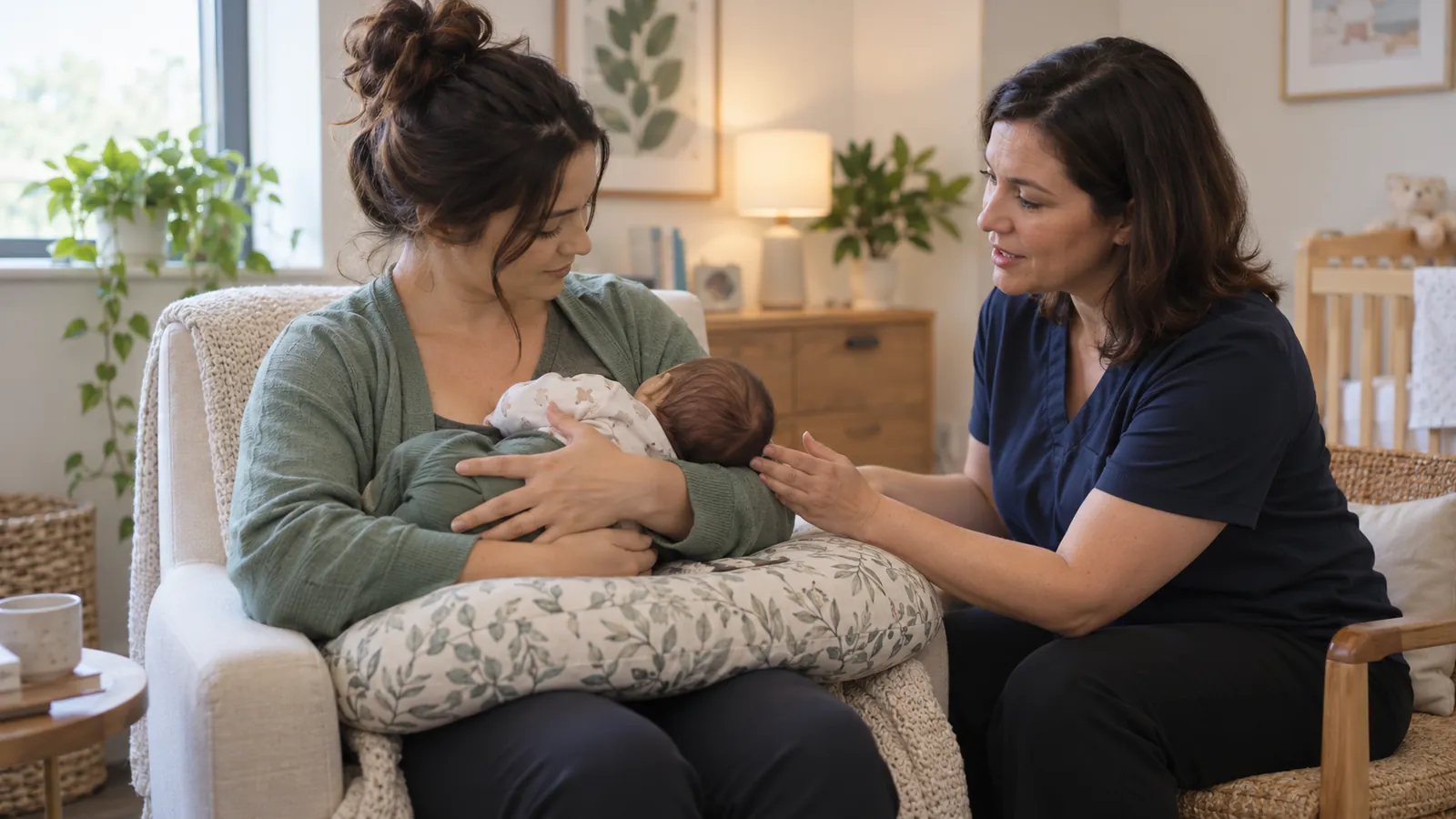 Una consulente per l’allattamento accompagna una mamma mentre allatta il neonato