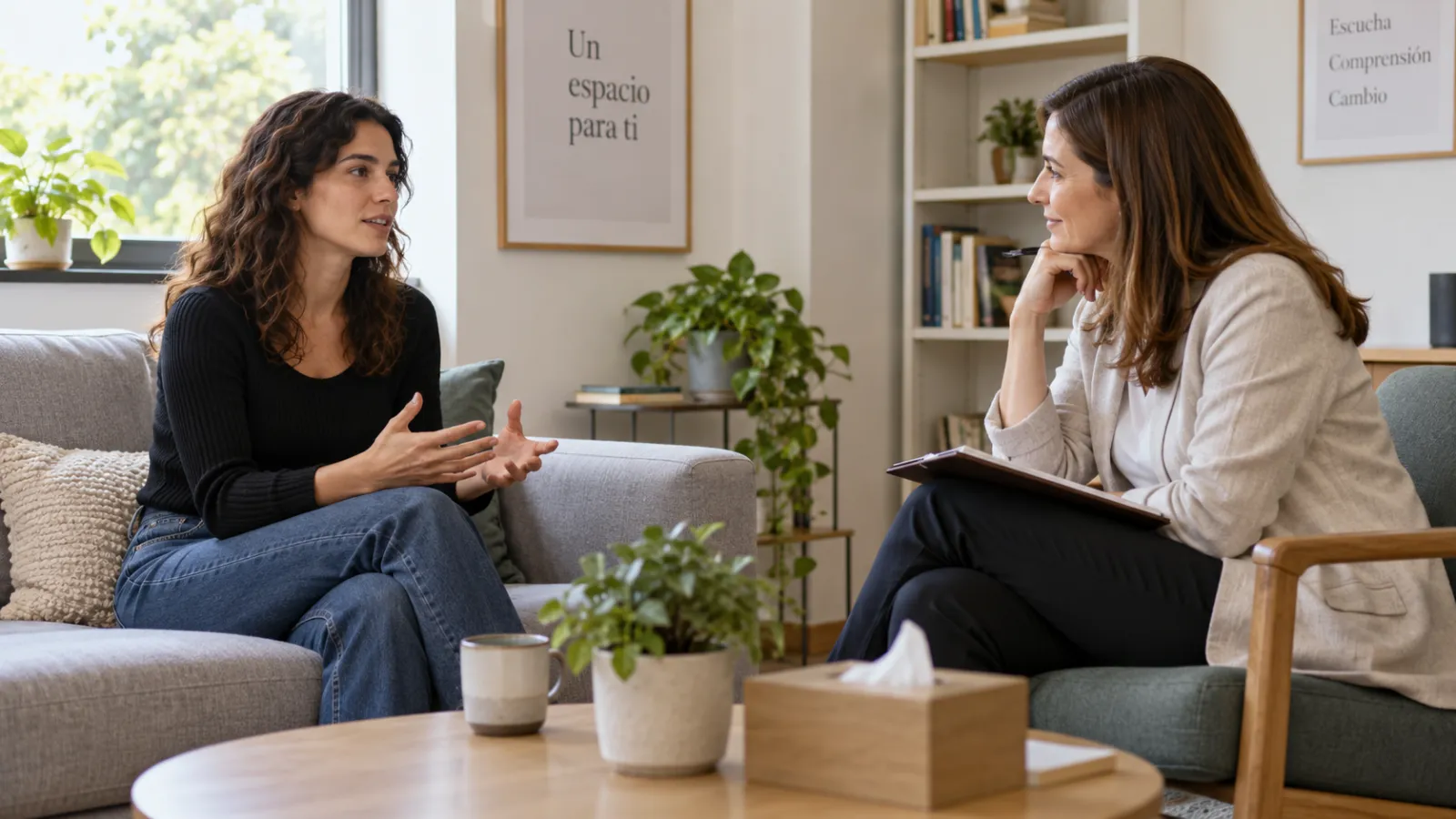 Una familia conversa con una pediatra junto a un modelo anatómico de la pelvis.