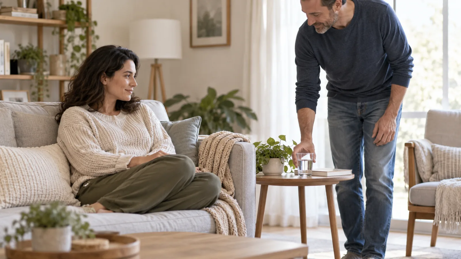 Persoon die thuis uitrust