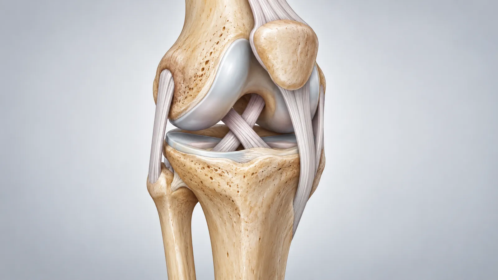 Esquema de los ligamentos cruzados y colaterales alrededor de la articulación de la rodilla.