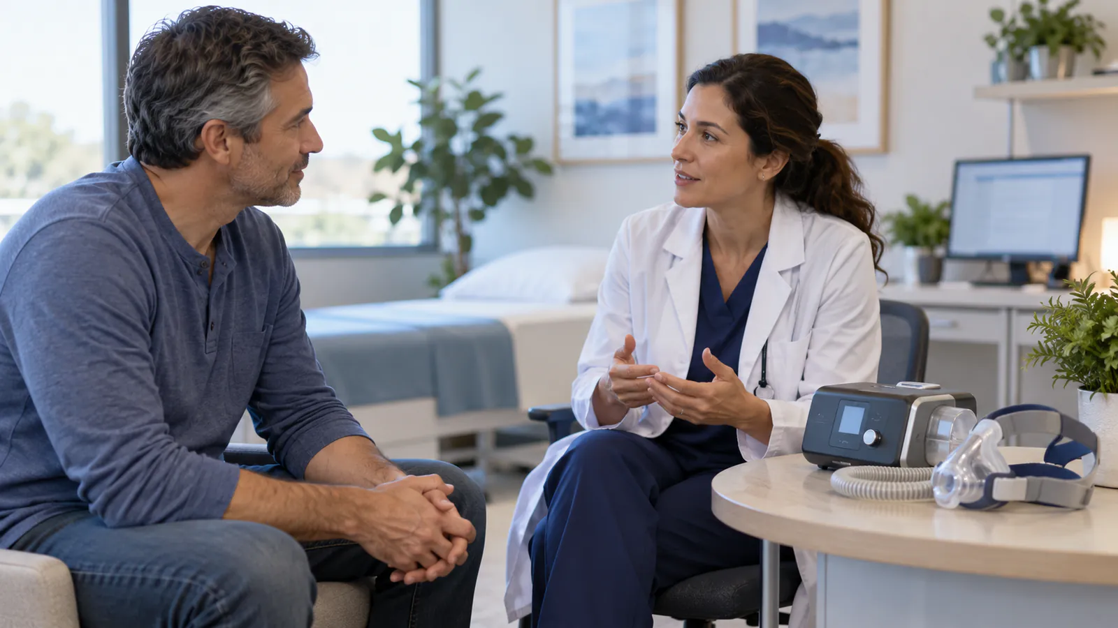 Arts bespreekt een CPAP-apparaat met een persoon