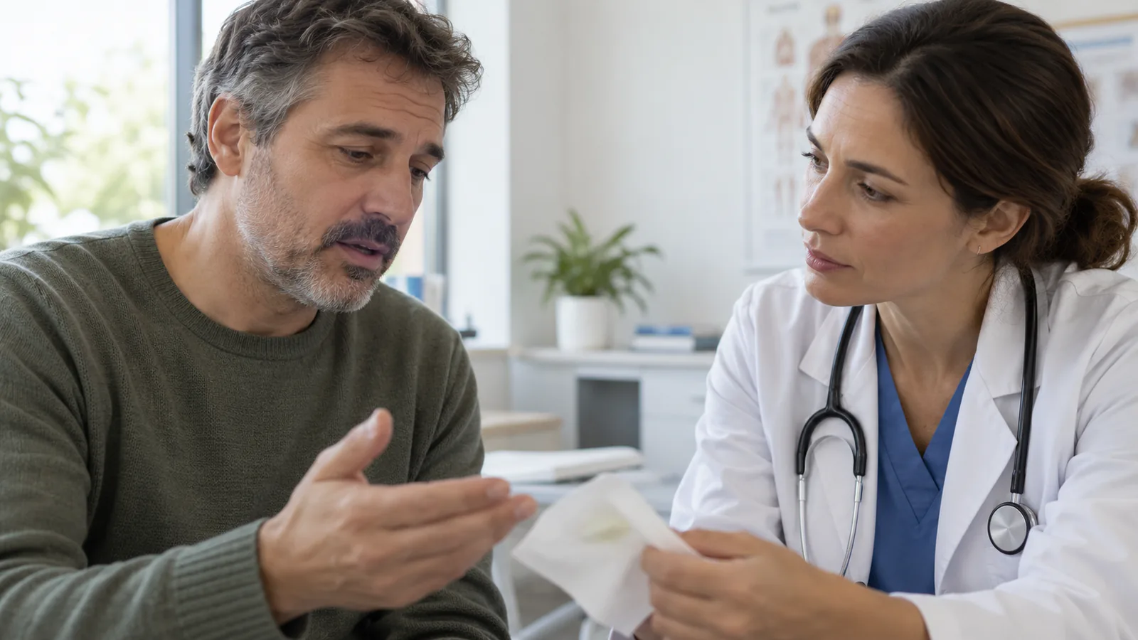 Persona che parla della tosse con un medico