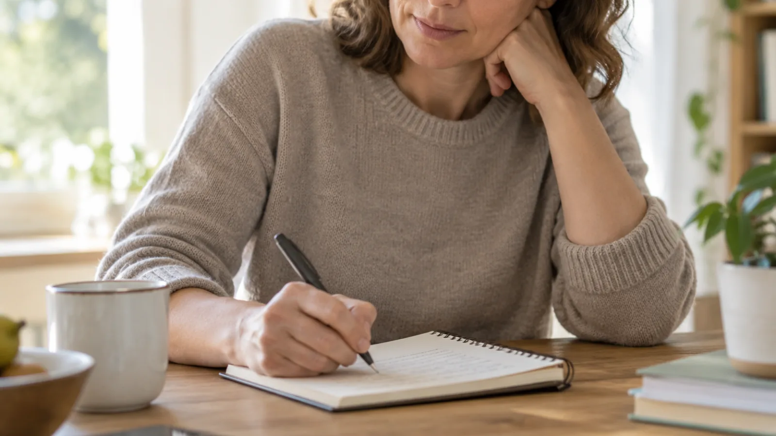 Persona anota en una libreta cuánto tiempo lleva con sequedad de garganta.