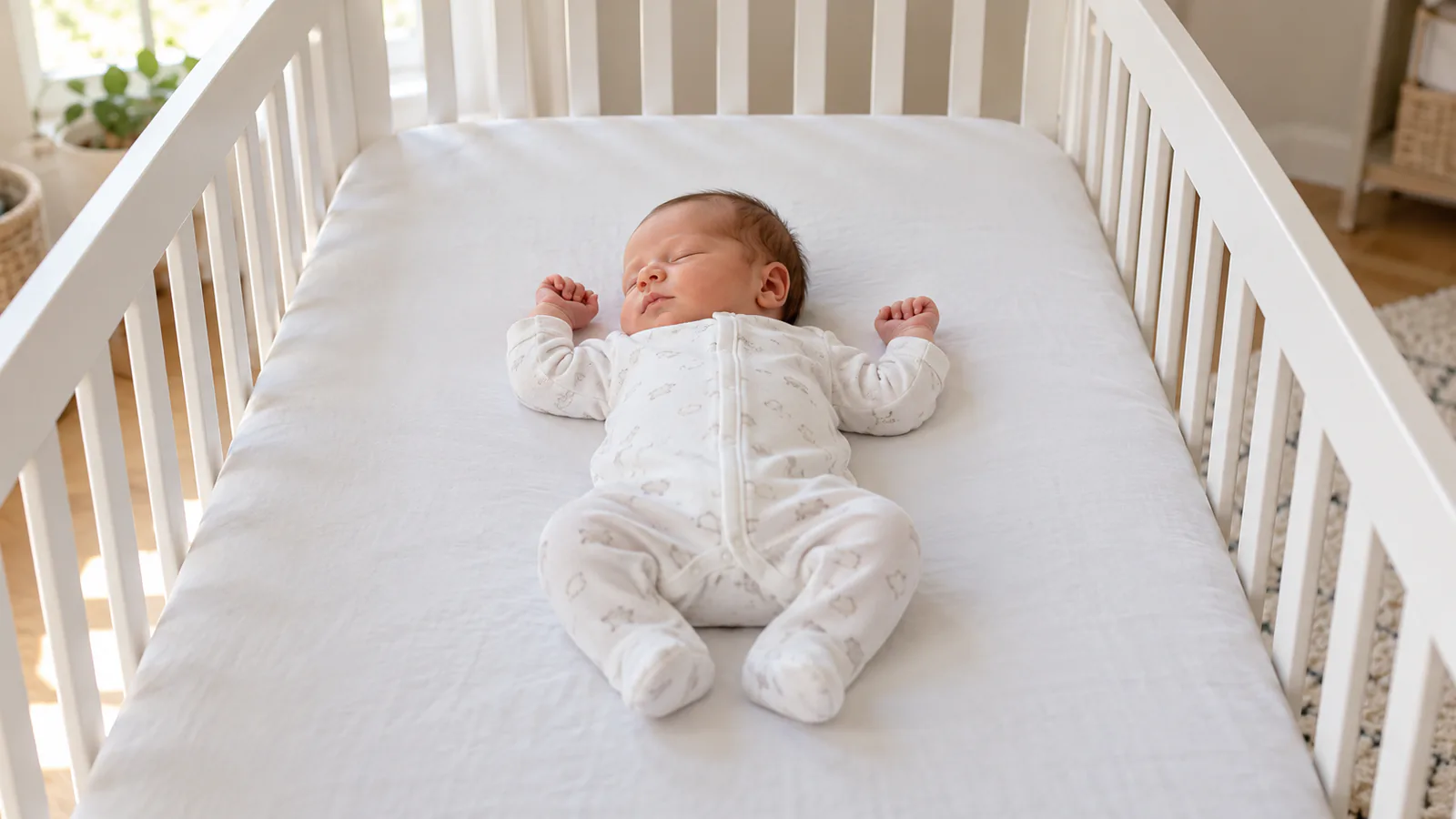 Baby som sover i sengen sin