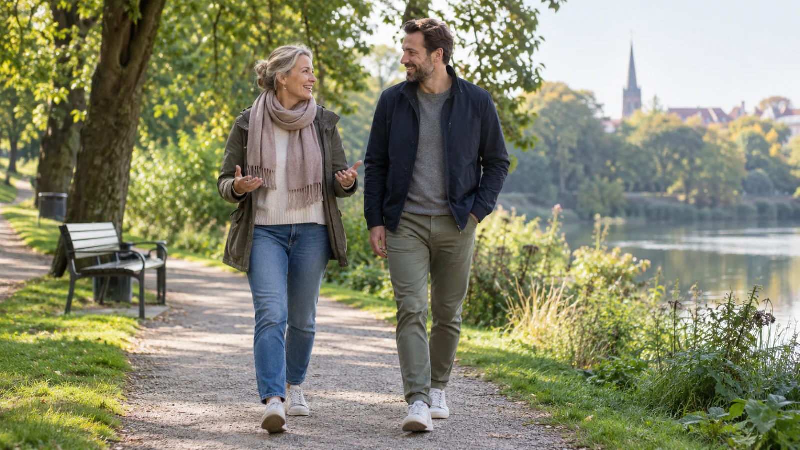 Twee mensen die buiten wandelen