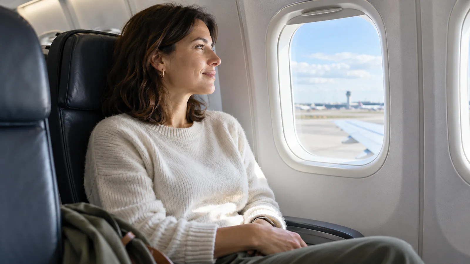 Person med angst i et fly
