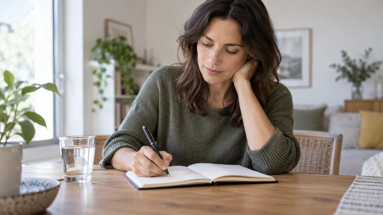 Mujer adulta anota la evolución de sus síntomas en una libreta.